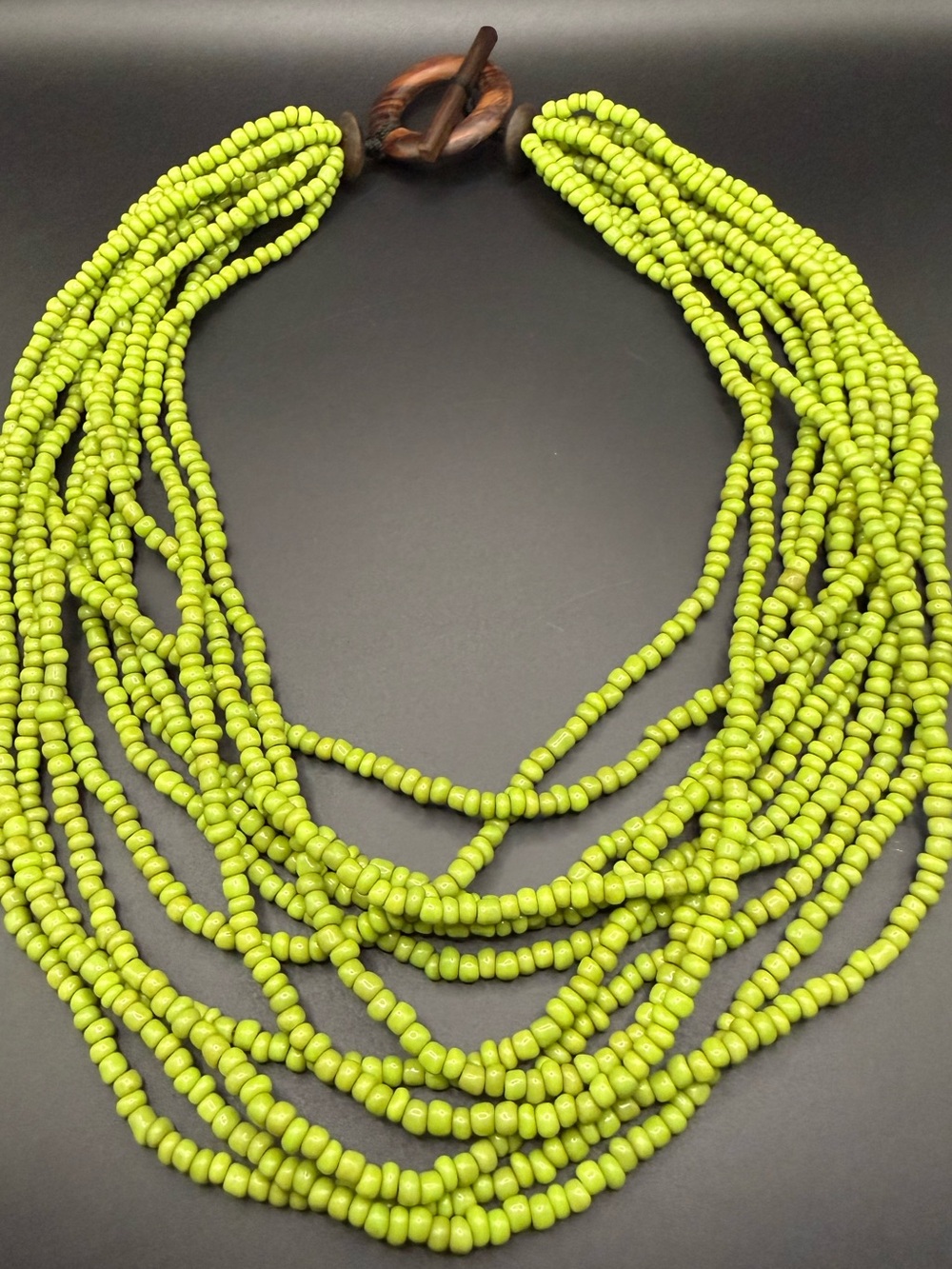 Bold Lime Green Beaded Multi-Strand Necklace with Matching Cuff Bracelet Set - Picture 2 of 10